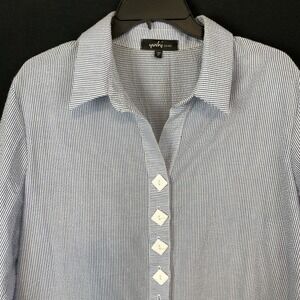 Yushi Women Striped Seersucker Oversized 3/4 Sleeve Top Large Lagenlook Artsy